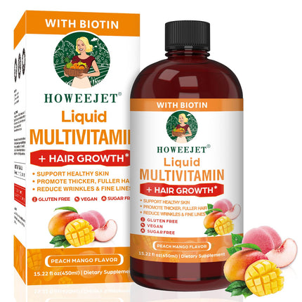 Liquid Multivitamin for Hair Growth | Biotin 10000mcg | Hair & Skin Support Supplement | Clinically Tested for Thicker Hair & Skin Elasticity | Suitable for Women & Men, Ages 18+ | 15.22 Fl Oz (1)