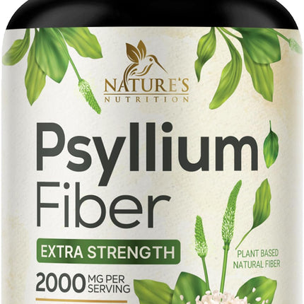 Psyllium Husk Powder 2000mg Per Serving Supplement - Extra Strength Psyllium Fiber Powder - Natural Soluble Fiber Pills, Supports Digestion, Colon Health & Regularity, Bottled in USA - 180 Capsules