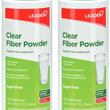 Leader Prebiotic Fiber Supplement Powder for Digestive Health, 100% Natural Daily Fiber Powder, Sugar-Free, Taste-Free, Gluten Free, Non-GMO, Unflavored, 62 Servings (8.7 OZ) (Pack of 2)