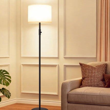 【Upgraded】 Dimmable Floor Lamp for Living Room,1000 Lumens Bulb Included, Modern Floor Lamps Simple Design with Linen Shade, Tall Standing Lamp for Bedroom Office Dining Room, Black Pole Lamp