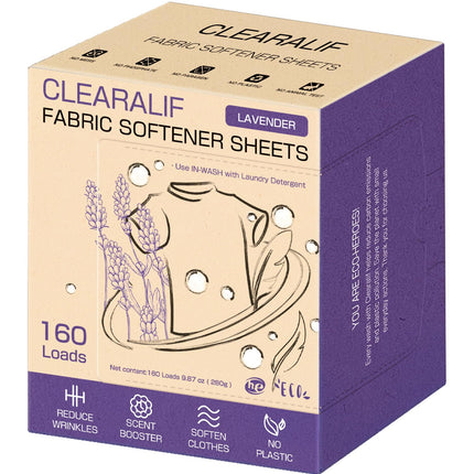CLEARALIF Liquidless Fabric Softener Sheets, Lavender Scent, 160 Loads