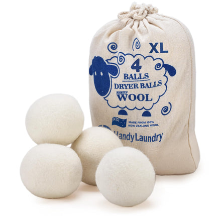 Handy Laundry Wool Dryer Balls - Natural Fabric Softener, Reusable, Reduces Clothing Wrinkles and Saves Drying Time, Better Alternative to Plastic Balls and Liquid Softener (Pack of 4)