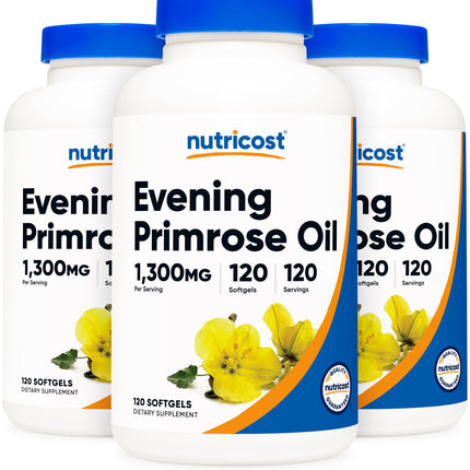Nutricost Evening Primrose Oil 1,300mg, 120 Softgels (3 Bottles) - Non-GMO, Gluten Free, 120 Servings