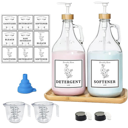LIKAJON 2 Pcs Glass Laundry Detergent Dispenser Bottle, 64 oz