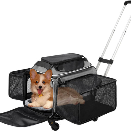 Cozy Cruiser Airline Approved Top-Expanding Pet Carrier on Wheels- Extra Spacious Soft Lined Carrier! 18x11x11 (Grey, Expanding Sides)
