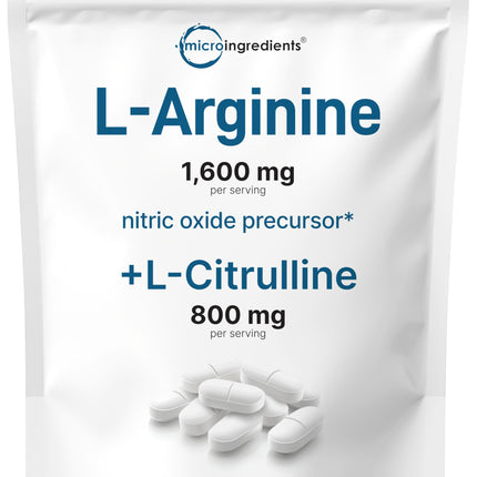 L-Arginine 1,600mg Nitric Oxide Supplement for Men with L-Citrulline, 240 Bisected Tablets | Nitric Oxide Precursor | Muscle, Energy, & Heart Support | Non-GMO, Gluten Free - 4 Month Supply
