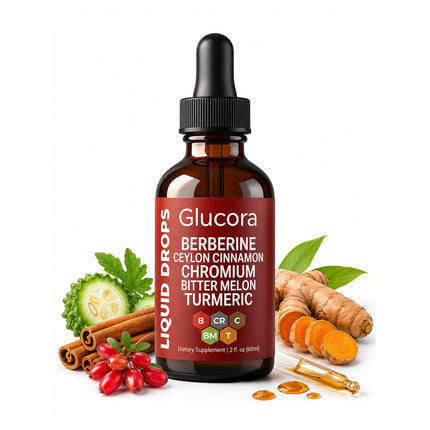 Glucora Berberina Liquida,Glucora Ceylon Cinnamon Berberine Liquid Drops - with Bitter Melon Extract, Turmeric, Chromium, Gymnema,Organic Panax Ginseng& Moringa – Vegan, Non-GMO - 2 Fl Oz(1pcs)