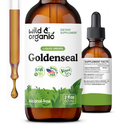 Wild & Organic Goldenseal Root Tincture - Lung Cleanse, Immune & Digestive Support - Liquid Goldenseal Supplement - Vegan, Sugar & Alcohol-Free Herb Drops - 2 fl oz