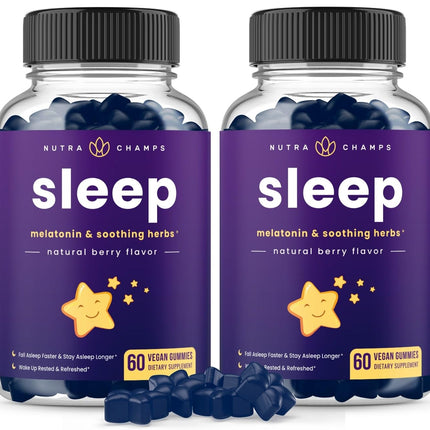 NutraChamps Sleep Gummies for Adults & Kids, Melatonin Gummies with Chamomile, Valerian & L Theanine, Vegan Childrens Melatonin 3mg, 1.5 mg, or 6mg (Pack of 2, 120 Gummy)