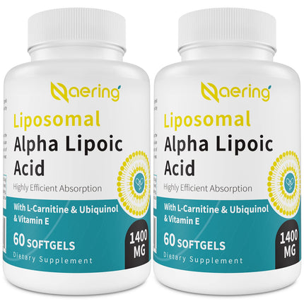 Naering Liposomal Alpha Lipoic Acid 1400mg Softgels, ALA Supplement with L-Carnitine 1000mg, Ubiquinol (Active CoQ10) 100mg and Vitamin E 10mg for Antioxidants, Nerve & Energy, 120 Softgels