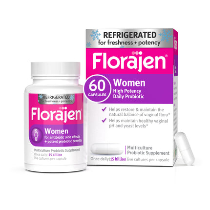 Florajen Women’s Probiotic - Vaginal Health, Gut Support, & Bloating Relief - Constipation Support for Adults - Refrigerated for Freshness & Potency - Live Active Cultures Daily Support - 60 Capsules
