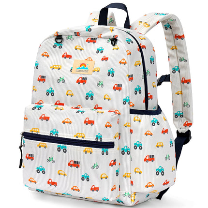 STEAMEDBUN Corduroy Kids Backpack for Boys and Girls 5-8: Boys Backpack for Elementary Kindergarten - 15 inch Cute Backpacks for Kids - Car
