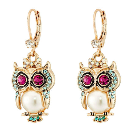 Betsey Johnson Pearl Critters Owl Drop Earrings Pearl One Size