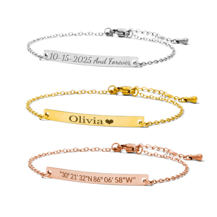 Jexiva Personalized Name Engraved Bar Bracelet for Women/Men – PVD Plated Stainless Steel – Custom ID Tag – Adjustable Chain – Double Side Engraving – Gift for Birthday, Anniversary