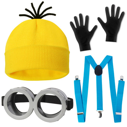 CONGRU 4 Pcs Halloween Costume for Adults,Yellow Hat/Goggle/Glove/Suspender