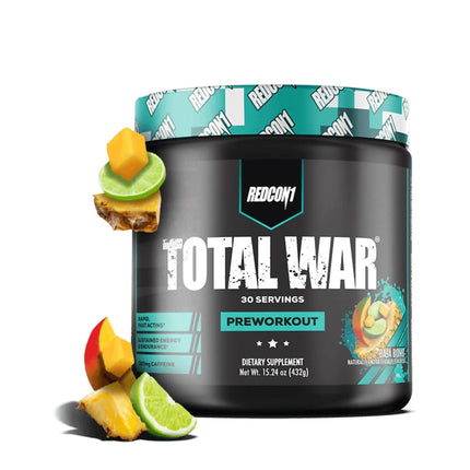 REDCON1 Total War Pre Workout, Tiger's Blood - Pump, Endurance & Energy Boosting Workout Supplement - Caffeinated Pre Workout with Taurine, Green Tea + Di Caffeine Malate (15 Servings)