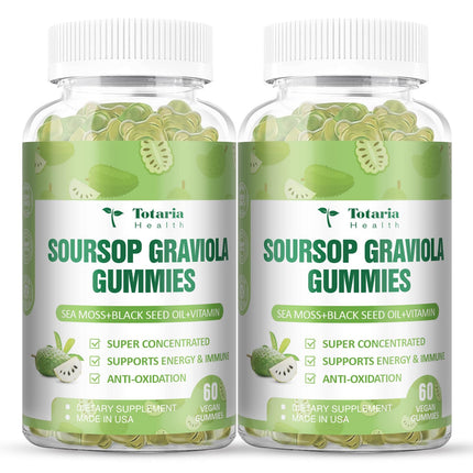 Totaria (2 Packs) Sugar Free Soursop Oil Graviola Sea Moss Gummies - Support Digestive Sleep Skin Health, Immunity & Antioxidant - Guanabana Fruit with Sea Moss, 150mg Black Seed Oil Non-GMO Vegan