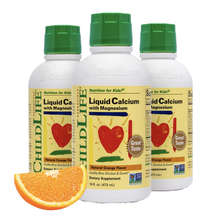 ChildLife Essentials Liquid Calcium Supplement for Kids - Baby & Toddler Calcium with Magnesium, Zinc, and Vitamin D 3 - Orange Flavor, 16 fl oz (3 Pack)