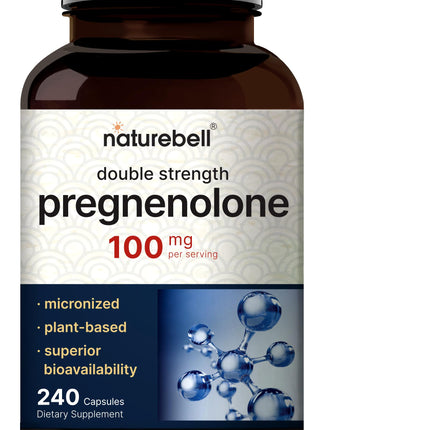 NatureBell Pregnenolone 100mg, 240 Capsules | 99% Purity, Micronized Grade for Higher Absorption, Plant Based – Natural Precursor, Brain, & Immune Health Supplement – Non-GMO, Soy Free