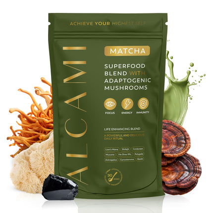 Mushroom Japanese Matcha – 10:1 Adaptogenic Superfood Blend with Lion’s Mane, Cordyceps & Reishi – Creamy, Rich & Delicious Ceremonial Grade Matcha for Focus, Energy & Mood – 30 Servings