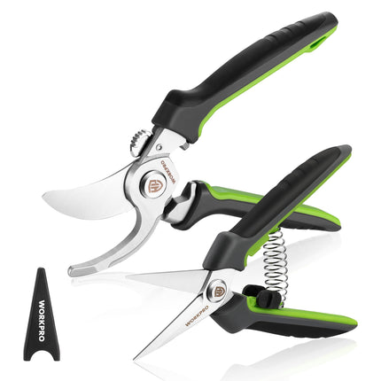 WORKPRO 2-Pack Garden Pruning Shears, 8.5" Bypass & 6.25" Straight Shears