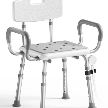 SOUNDFUSE Shower Chair for Inside Shower with Arms and Back, FSA/HSA, Height Adjustable Shower Chair for Elderly and Disabled with Enhanced Non-Slip Feet, 400 lbs Heavy Duty Shower Seat for Seniors