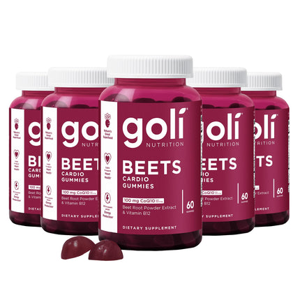 Goli Nutritional Supplement, Beets Cardio Gummy - 300 Count(5 Pack of 60) - 100mg CoQ10 & Beet Root Extract - Gluten-Free, Vegan, Non-GMO, and Gelatin-Free. Nature's Great Superfood.