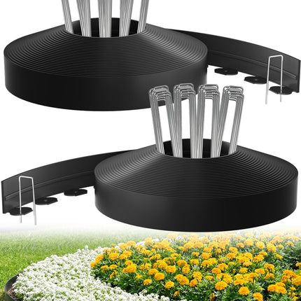 Bluepro Landscape Edging, 2 Inch 100 ft Garden Border Edging Upgraded with 150 Steel Stakes (Strong) & Reinforced Design - Durable Plastic Garden Border for Flower Beds, Lawn & Yard