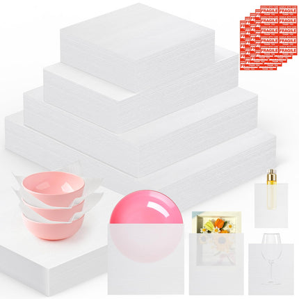 560Pcs Dish Packing Supplies for Moving, 280Thickened High-Density Foam Wrap Pouches & Sheets for Plates and Fragile Shipping Storage, 4 Sizes (16x12",12x12",12x7.8",7.8x7.8")with 280 Fragile Stickers