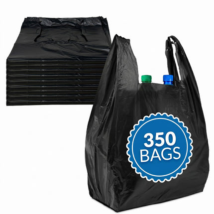 Reli. T-shirt Plastic Bags | 350 Pack | Black Plastic Bags with Handles
