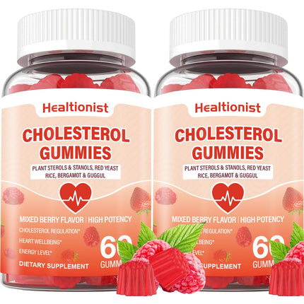 Healtionist 2 Packs Cholesterol Supplements with 2000 Mg Plant Sterols & Stanols, Citrus Bergamot, Red Yeast Rice, Lowering, Mixed Berry Flavor, 120 Counts