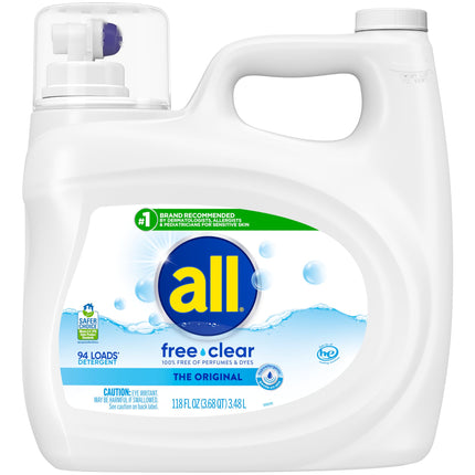 all Liquid Laundry Detergent Free Clear, 118 Ounce, 94 Loads