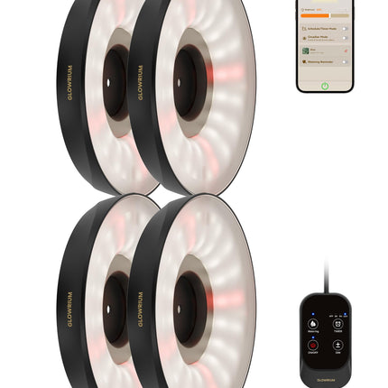 GLOWRIUM Grow Lights for Indoor Plants, Full Spectrum Puck Grow Light with Manual & APP Control, 32W(4 x 8W) Plant Lamp Auto-Timer, Plant Assistant 10 Levels Dimmable for Plant Shelf (4 Packs,Black)