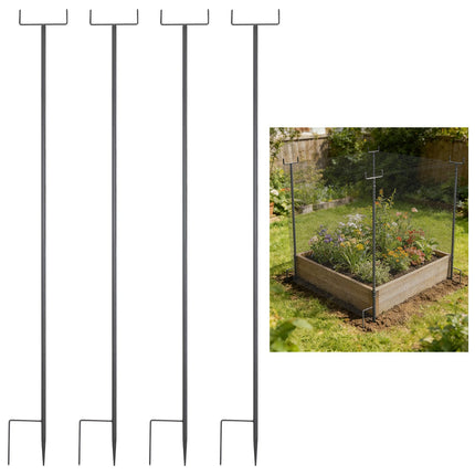 HFYZZ 4Pack 78.7 Inch Metal Garden Netting Support Stakes, Heavy Duty Rustproof Black Coated Steel Frame for Garden Fencing, Lawn Plant Support Pole for Blueberry Garden Bed Plant Crop Protection