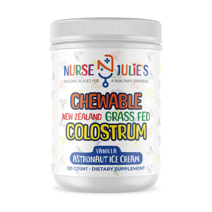 Nurse Julie's Chewable Colostrum for Kids, 120 Count - Easy-to-Chew Children's Tablet for Daily Immune & Gut Support, Grassfed New Zealand Colostrum Pills for Children, No Additives, 2 Month Supply
