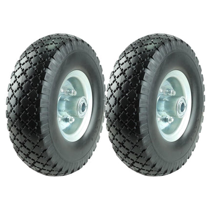KASTFORCE KF4003 Twin Pack 10-Inch Solid Rubber Tire Wheels Replacement 3.00-4 Tires Wheels Flat Free with 5/8" Bearings 2.15" Offset Hub Perfect for Hand Truck Wheelbarrow Garden Cart Non-Flat