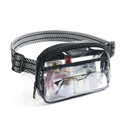 LATMAP 2L Clear Fanny Pack Stadium Approved, Clear Bag for Stadium Events Crossbody Belt Bag Purse for Sports-Guitar Black