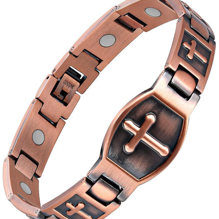 Feraco Copper Cross Bracelet for Men,Magnetic Therapy Christian Bracelets