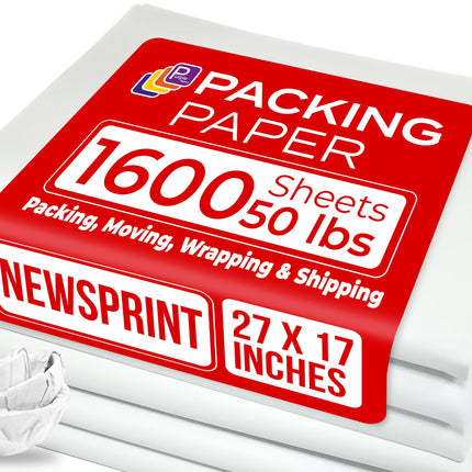 Purple Papers White Bulk Packing Paper | 1600 sheets | 27" x 17" | 50 lbs | Sheets for Moving - Newsprint Paper - Must Have in Your Moving Supplies | Newsprint Papers | Packaging Paper