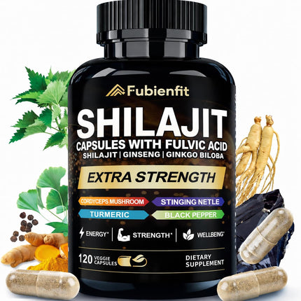 Fubienfit Shilajit Capsules - Premium Shilajit for Men - with Ashwagandha Ginseng and More Fulvic Acid for Men/Women - 120 Capsules