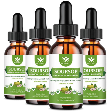 (4 Pack) Soursop Graviola Bitters Liquid Drops - Cell Support & Regeneration, Immune Support, Antioxidant, 1800mg Soursop Extract, High Absorption Sour sop Liquid Drops, Natural Flavor, 1 Fl Oz