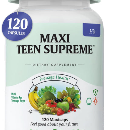 Teen Vitamins for Boys 12-17 - Teen Multivitamin Supreme with D3, Iron, Calcium, Biotin, Digestive Enzymes – Teenager Boy Multi Vitamins for Energy, Brain & Mood Support – 120 Count