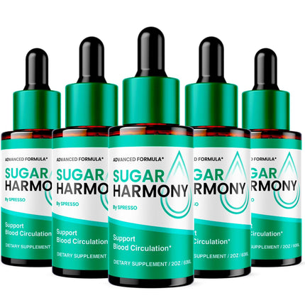 (5 Pack) Sugar Harmony Drops, SugarHarmony Liquid Supplement Healthy Circulation Drops, Advanced Support Formula for Maximum Strength & Stable Levels, Sugar Harmony Dropper for Reviews (10 Oz/300ml)