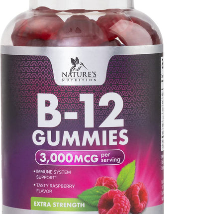 Vitamin B12 Energy Gummies - 3000 mcg per Serving Extra Strength B 12 Gummy for Metabolism, Immune Support - Chewable Dietary B-12 Supplements, Natural Caffeine Free Gummy, Berry Flavor - 120 Gummies