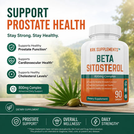 KRK SUPPLEMENTS 1 Pack Beta Sitosterol 800mg Per Serving 90 Capsules Prostate Support