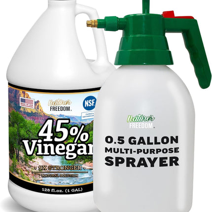 Nature's Freedom 45% Concentrated Vinegar, NSF Certified, 1 Gallon with Garden Pump Sprayer