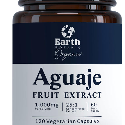 Earth BOTANIC Organic Aguaje Fruit Extract Capsules 120 Pills Buriti 1000MG Per Serving - Mauritia flexuosa - 100% Natural- Non GMO- Wild Harvested in Peru – 60 Days Supply