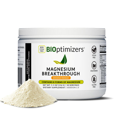 BIOptimizers Magnesium Breakthrough Drink - 8 Forms of Magnesium, Electrolytes, Sleep Health, Stress, Muscle Recovery, Heart Support | Glycinate, Citrate, Malate- Banana Mango