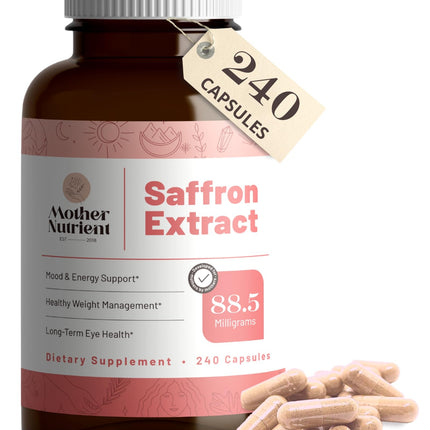 Mother Nutrient - Saffron Extract Supplements for Women & Men, Pure Saffron Extract Supplement, Pure Crocus Sativus - Non-GMO, Vegan-Friendly, 88.5mg per Serving - 240 Veggie Capsules, 7-Month