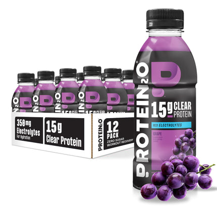 Protein2o 2-in-1 Clear Whey Protein & Electrolyte Beverage, 15g Protein, Gluten-Free, 16.9 fl oz Bottles (12 Count), Grape